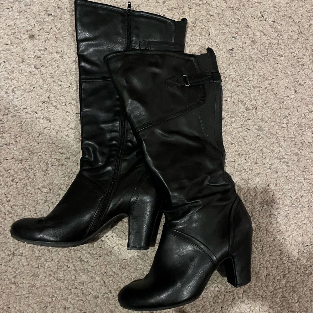 Black faux leather boots; very comfy!